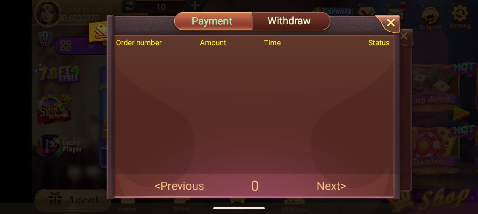 3patti loot payment and withdrawal history screen